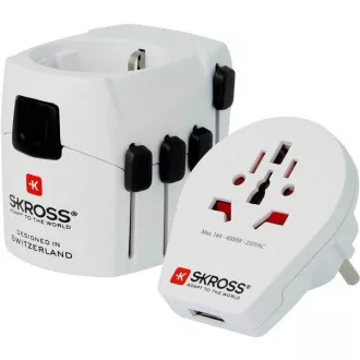 SKROSS cestovný adaptér SKROSS PRE World & USB, 6, 3A max., uzemnený, vr. univerzálne USB nabíjačky, pre celý svet