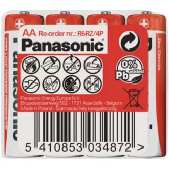 PANASONIC Zinkouhlíkové batérie Red Zinc R6RZ/4P AA 1, 5V (shrink 4ks)