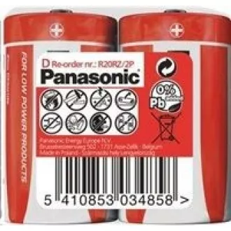 PANASONIC Zinkouhlíkové batérie Red Zinc R20RZ/2P D 1, 5V (shrink 2ks)