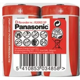 PANASONIC Zinkouhlíkové batérie Red Zinc R20RZ/2P D 1, 5V (shrink 2ks)