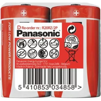 PANASONIC Zinkouhlíkové batérie Red Zinc R20RZ/2P D 1, 5V (shrink 2ks)