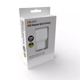Solight USB nabíjací adaptér, fast charge: 1x USB Qualcomm, 5V2A/9V1.5A/12V1A, AC 230V, bielošedý