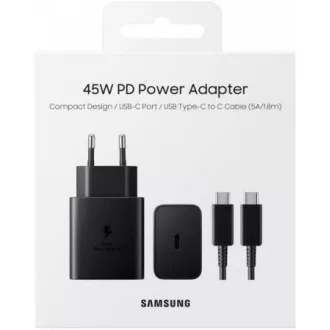 Samsung cestovná nabíjačka EP-T4510XBE, Fast Charging 45W, USB-C + dátový kábel USB-C, čierna