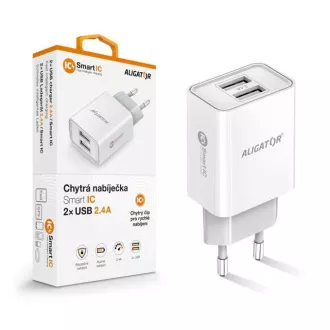 Aligator sieťová nabíjačka, 2x USB, smart IC, 2, 4 A, biela