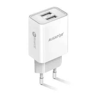 Aligator sieťová nabíjačka, 2x USB, smart IC, 2, 4 A, biela