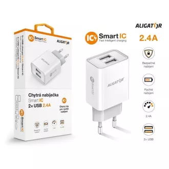 Aligator sieťová nabíjačka, 2x USB, smart IC, 2, 4 A, biela
