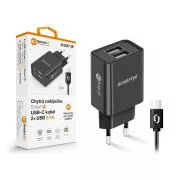 Aligator sieťová nabíjačka, 2x USB, smart IC, 2, 4 A, kábel USB-C 2A, čierna