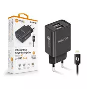 Aligator sieťová nabíjačka, 2x USB, smart IC, 2, 4 A, kábel Lightning 2A, čierna