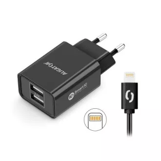 Aligator sieťová nabíjačka, 2x USB, smart IC, 2, 4 A, kábel Lightning 2A, čierna