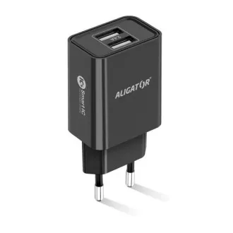 Aligator sieťová nabíjačka, 2x USB, smart IC, 2, 4 A, kábel Lightning 2A, čierna