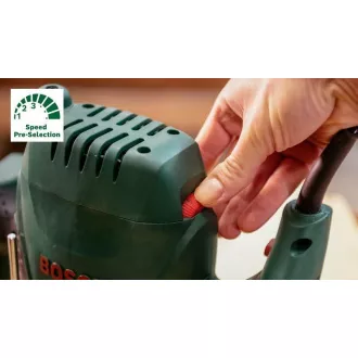 Bosch POF 1200 AE horná frézka, 1200 W, Softgrip, predvoľba otáčok, aretácia vretena