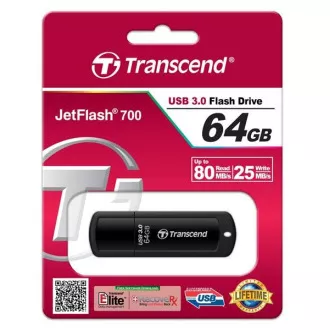 TRANSCEND Flash Disk 64GB JetFlash®700, USB 3.0 (R:80/W:25 MB/s) čierna