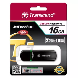 TRANSCEND Flash Disk 16GB JetFlash®600, USB 2.0 (R:32/W:16 MB/s) čierna/zelená