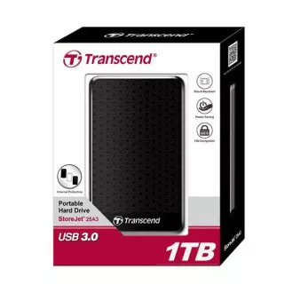 TRANSCEND externý HDD USB 3.1 StoreJet 25A3, 1TB, Black (nárazuvzdorný, 256-bit AES)