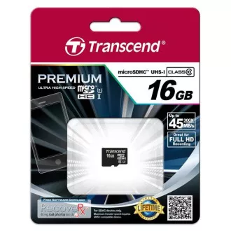 TRANSCEND MicroSDHC karta 16GB Premium, Class 10 UHS-I 300x, bez adaptéra