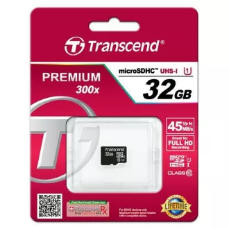 TRANSCEND MicroSDHC karta 32GB Premium, Class 10 UHS-I 300x, bez adaptéra