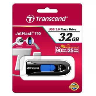 TRANSCEND Flash Disk 32GB JetFlash®790, USB 3.1 (R:90/W:25 MB/s) čierna/modrá