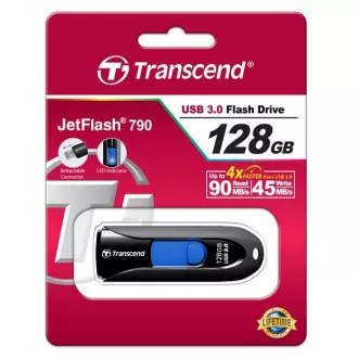TRANSCEND Flash Disk 128GB JetFlash®790, USB 3.1 (R:90/W:40 MB/s) čierna/modrá