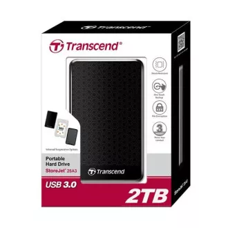 TRANSCEND externý HDD 2, 5" USB 3.1 StoreJet 25A3, 2TB, Black (nárazuvzdorný, 256-bit AES)