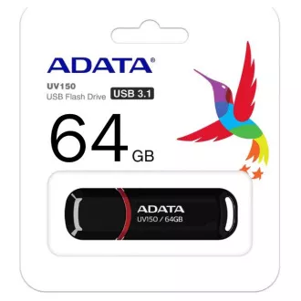 ADATA Flash Disk 64GB UV150, USB 3.1 Dash Drive (R: 90/W: 20 MB/s) čierna