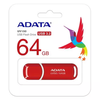 ADATA Flash 64GB UV150, USB 3.1 Dash Drive (R:90/W:20 MB/s) červená ADATA Flash 64GB UV150, USB 3.1 Dash Drive (R:90/W:20 MB/s) červená