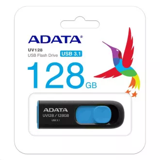 ADATA Flash Disk 128GB UV128, USB 3.1 Dash Drive (R: 90/W: 40 MB/s) čierna / modrá