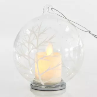 Eurolamp Vianočné ozdoby sklenená svetelná loptička, sviečka, 10 cm, set 2 ks