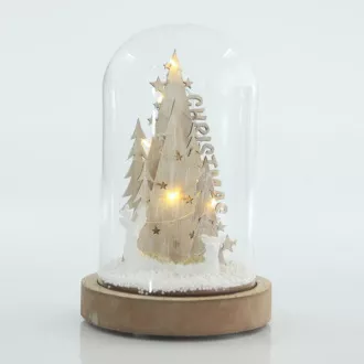 Eurolamp Sklenená kupola s jedľami, 12 x 12 x 20 cm, 1 ks