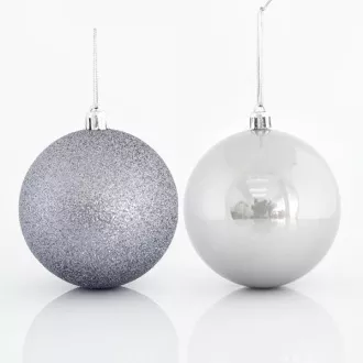 Eurolamp Vianočné ozdoby plastovej šedej gule, 8 cm, set 6 ks