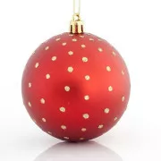 Eurolamp Vianočné ozdoby plastové červené gule so zlatými bodkami, 8 cm, set 6 ks