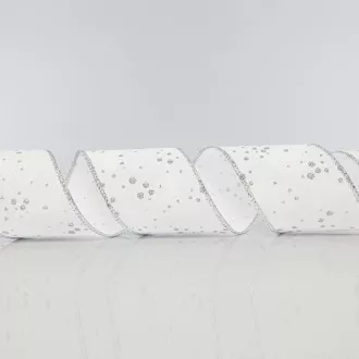 Eurolamp Vianočná dekorácia biela stuha s listami a striebornými trblietkami, 6,35 cm, 1 ks
