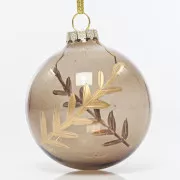 Eurolamp Vianočné ozdoby sklenené hnedé transparentné gule s ružovo zlatými lístkami, 8 cm, set 4