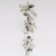 Eurolamp Vianočná dekorácia zasnežená vetva so šiškami, 153 cm, 1 ks