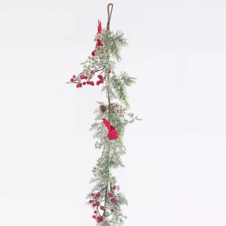Eurolamp Vianočné dekorácie vetva s bobuľami a vtáčikmi, 153 cm, 1 ks