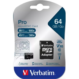 VERBATIM MicroSDXC karta 64GB Pro, U3 + adaptér