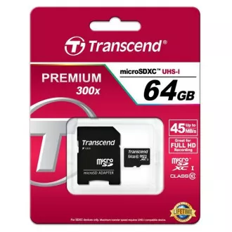 TRANSCEND MicroSDXC karta 64GB Class 10, UHS-I (45MB/s)