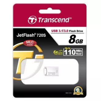 TRANSCEND Flash Disk 8GB JetFlash®720S, USB 3.1, MLC solution (R:110/W:25 MB/s) strieborná