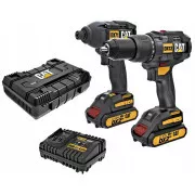 Caterpillar Bezuhlíková sada 2v1, príklepová vŕtačka a príklepový skrutkovač,