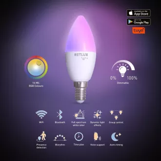 RSH 100 C37 E14 žiar. 4,5W RGB CCT RETLUX