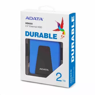 ADATA Externý HDD 2TB 2,5" USB 3.1 DashDrive Durable HD650, modrý (gumový, nárazu odolný)