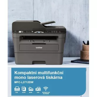 BROTHER multifunkcia laserová MFC-L2712DW - A4, 30ppm, 64MB, 600x600copy, USB, WIFI, LAN, 250l, 50ADF, DUPLEX