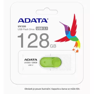 ADATA Flash Disk 64GB UV320, USB 3.1 Dash Drive, biela/zelená