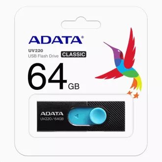 ADATA Flash Disk 64GB UV220, USB 2.0 Dash Drive, čierna / modrá