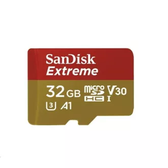 SanDisk MicroSDHC karta 32GB Extreme (100MB/s, Class 10 UHS-I V30, pre akčné kamery) + adaptér