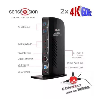Club3D Dokovacia stanica USB-A alebo USB-C, 10v1 2xDP, 6xUSB, 1xRJ45, 1x3.5mm, čierna Club3D Dokovacia stanica USB-A alebo USB-C, 10v1 2xDP, 6xUSB, 1xRJ45, 1x3.5mm, čierna