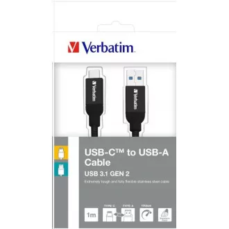 VERBATIM kábel USB 3.1 Type-C do USB-A Stainless Steel Cable 100cm GEN2 (Black)