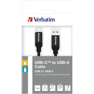 VERBATIM kábel USB 3.1 Type-C do USB-A Stainless Steel Cable 100cm GEN2 (Black) VERBATIM kábel USB 3.1 Type-C do USB-A Stainless Steel Cable 100cm GEN2 (Black)