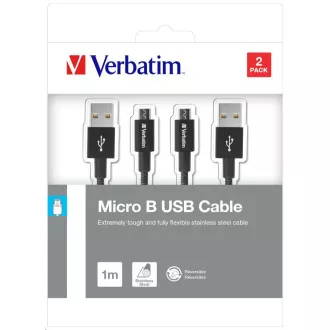 VERBATIM kábel Micro B USB Cable Sync & Charge 100cm (Black) + Verbatim Micro B USB Cable Sync & Charge 100cm (Black)