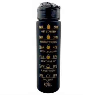 Motivačná športová fľaša 3v1, 2000 ml + 900 ml + 300 ml, Čierna