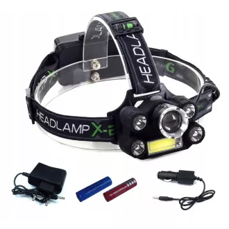 Čelovka CREE 1 x XM-L T6 + 4 x silný Q5 biely + 1 x silný COB + ZOOM opasok